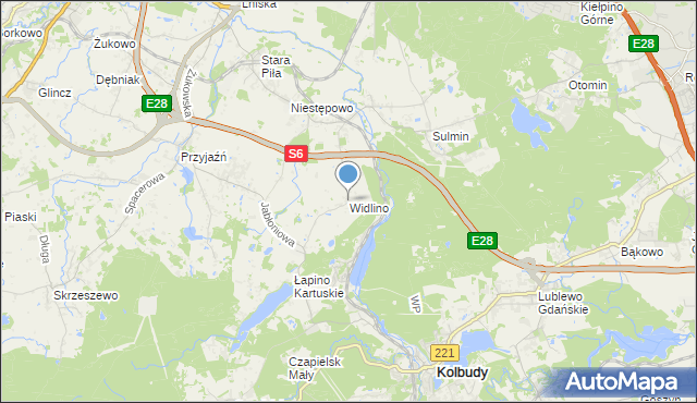 mapa Widlino, Widlino gmina Żukowo na mapie Targeo