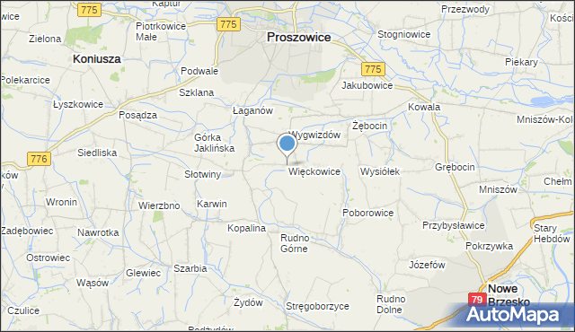 mapa Więckowice, Więckowice gmina Proszowice na mapie Targeo
