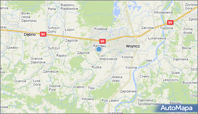 mapa Więckowice, Więckowice gmina Wojnicz na mapie Targeo