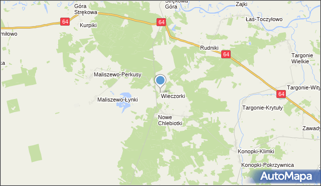 mapa Wieczorki, Wieczorki gmina Zawady na mapie Targeo
