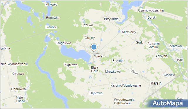 mapa Wiele, Wiele gmina Karsin na mapie Targeo