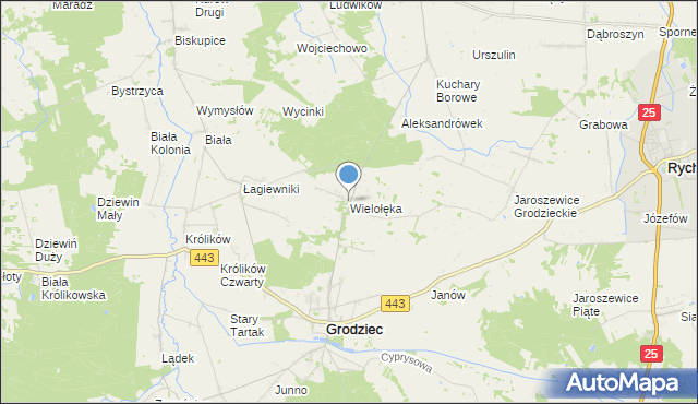 mapa Wielołęka, Wielołęka gmina Grodziec na mapie Targeo