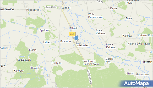 mapa Wielowieś, Wielowieś gmina Sieroszewice na mapie Targeo