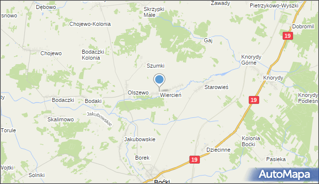 mapa Wiercień, Wiercień gmina Boćki na mapie Targeo