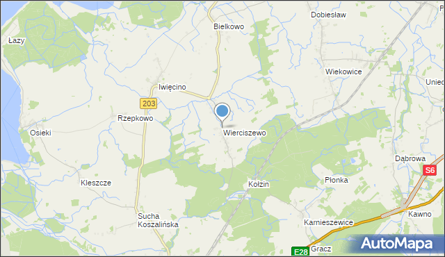 mapa Wierciszewo, Wierciszewo gmina Sianów na mapie Targeo
