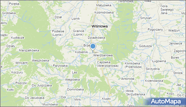 mapa Wierzbanowa, Wierzbanowa na mapie Targeo