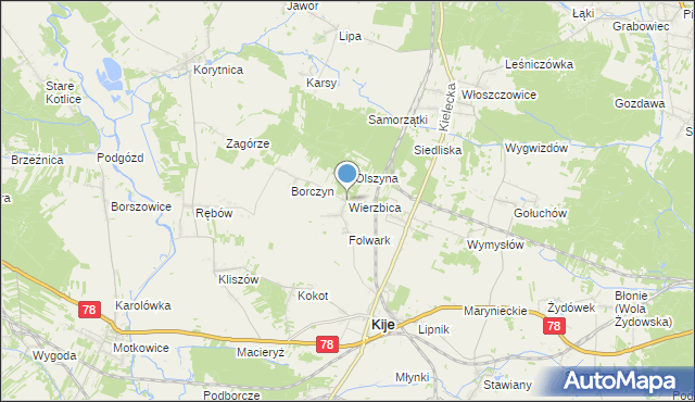 mapa Wierzbica, Wierzbica gmina Kije na mapie Targeo