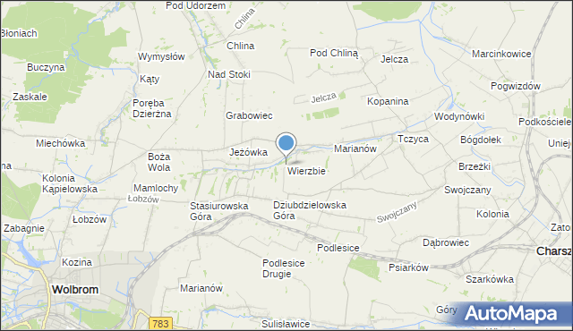 mapa Wierzbie, Wierzbie gmina Charsznica na mapie Targeo