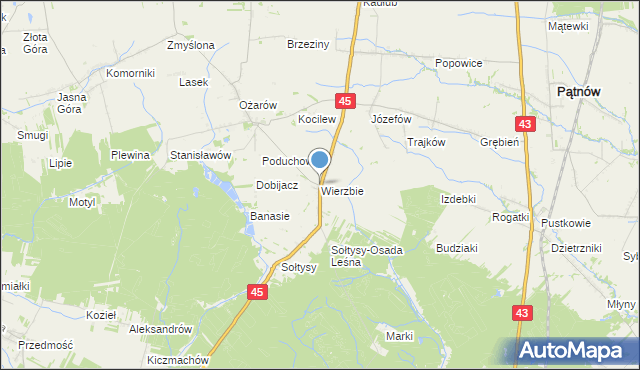 mapa Wierzbie, Wierzbie gmina Praszka na mapie Targeo