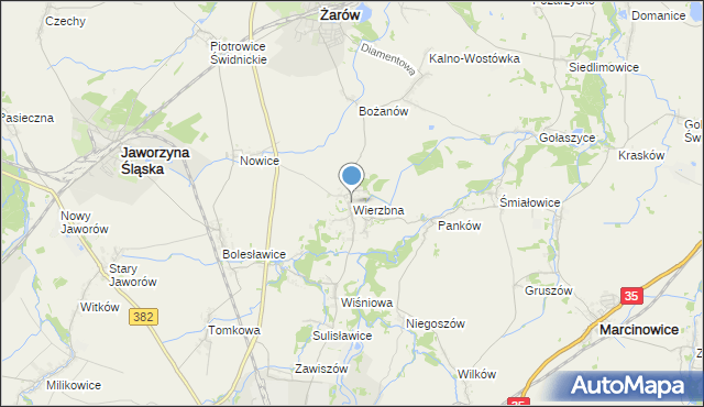 mapa Wierzbna, Wierzbna gmina Żarów na mapie Targeo