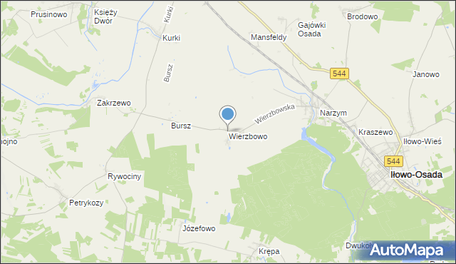 mapa Wierzbowo, Wierzbowo gmina Iłowo-Osada na mapie Targeo