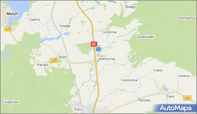 mapa Wierzchlas, Wierzchlas gmina Mieszkowice na mapie Targeo