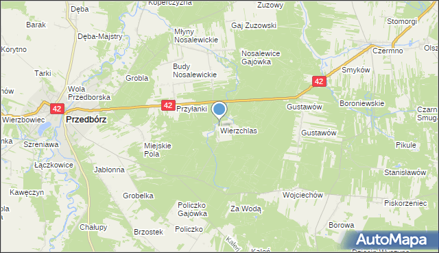 mapa Wierzchlas, Wierzchlas gmina Przedbórz na mapie Targeo