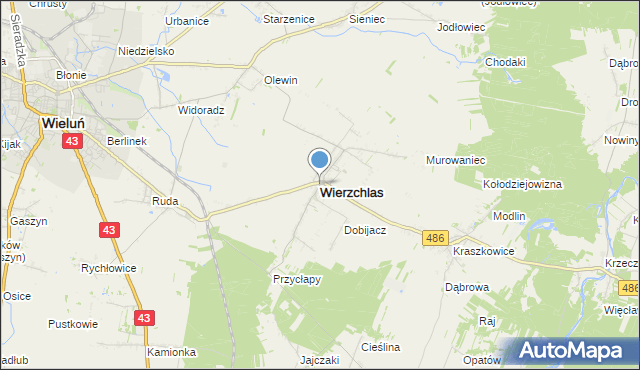 mapa Wierzchlas, Wierzchlas powiat wieluński na mapie Targeo