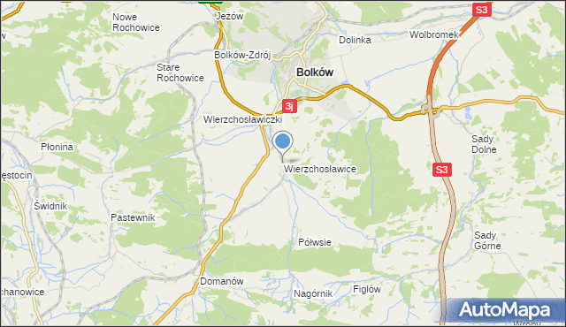 mapa Wierzchosławice, Wierzchosławice gmina Bolków na mapie Targeo