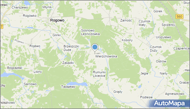 mapa Wierzchowiska, Wierzchowiska gmina Rogowo na mapie Targeo