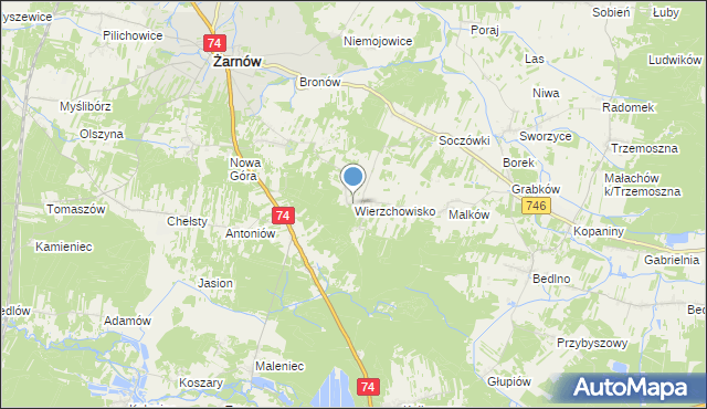 mapa Wierzchowisko, Wierzchowisko gmina Żarnów na mapie Targeo