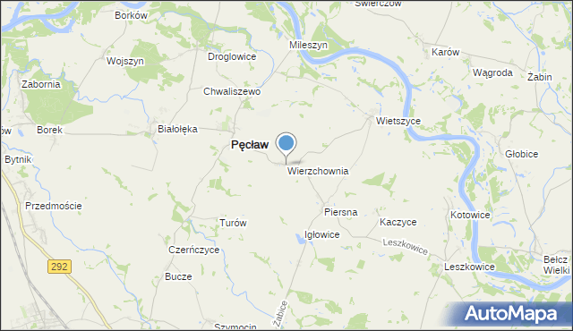 mapa Wierzchownia, Wierzchownia gmina Pęcław na mapie Targeo