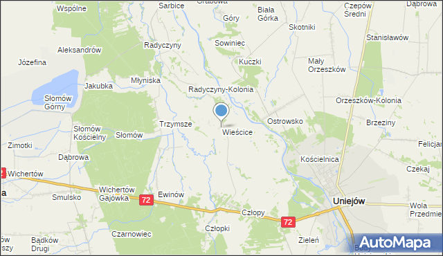 mapa Wieścice, Wieścice na mapie Targeo