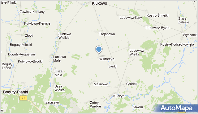 mapa Wiktorzyn, Wiktorzyn gmina Klukowo na mapie Targeo