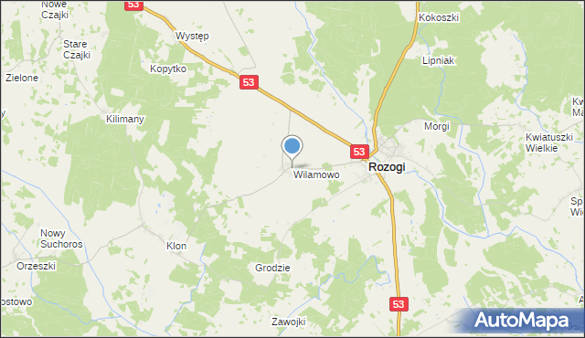 mapa Wilamowo, Wilamowo gmina Rozogi na mapie Targeo