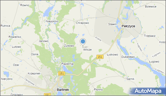 mapa Wilcze, Wilcze gmina Barlinek na mapie Targeo