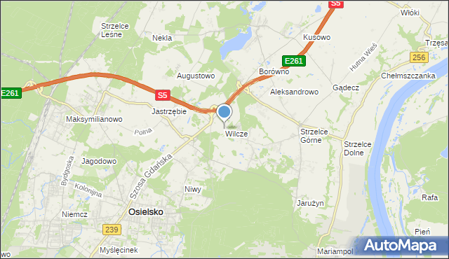 mapa Wilcze, Wilcze gmina Osielsko na mapie Targeo