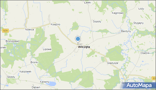 mapa Wilczęta, Wilczęta na mapie Targeo