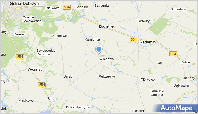 mapa Wilczewo, Wilczewo gmina Radomin na mapie Targeo