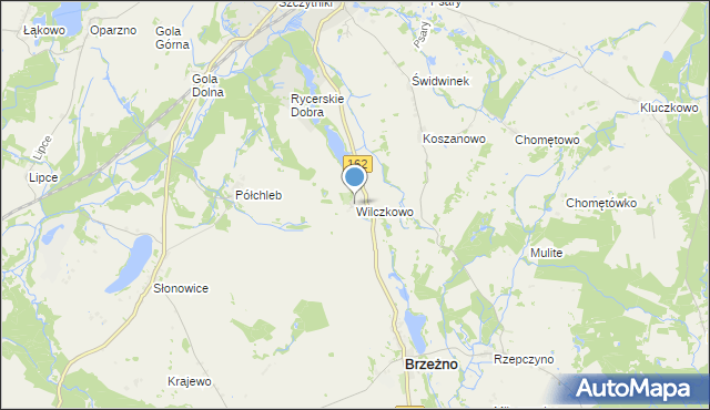 mapa Wilczkowo, Wilczkowo gmina Brzeżno na mapie Targeo