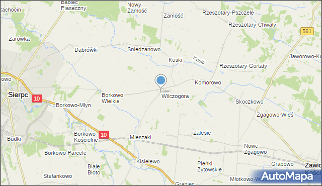 mapa Wilczogóra, Wilczogóra gmina Sierpc na mapie Targeo