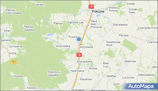 mapa Wilczowola, Wilczowola gmina Policzna na mapie Targeo