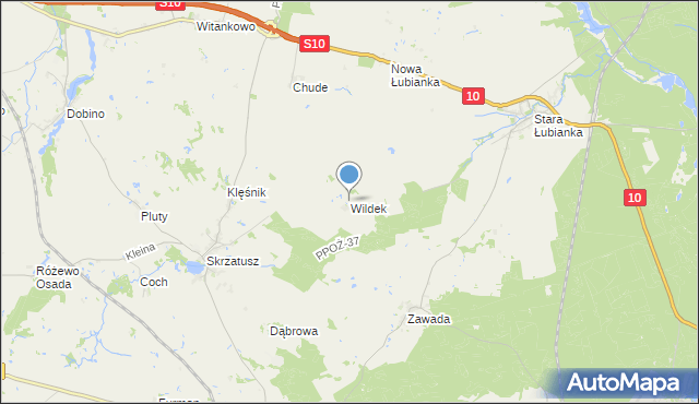 mapa Wildek, Wildek gmina Szydłowo na mapie Targeo