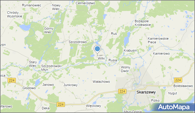 mapa Wilki, Wilki gmina Skarszewy na mapie Targeo