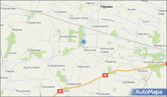 mapa Wilkonice, Wilkonice gmina Pępowo na mapie Targeo