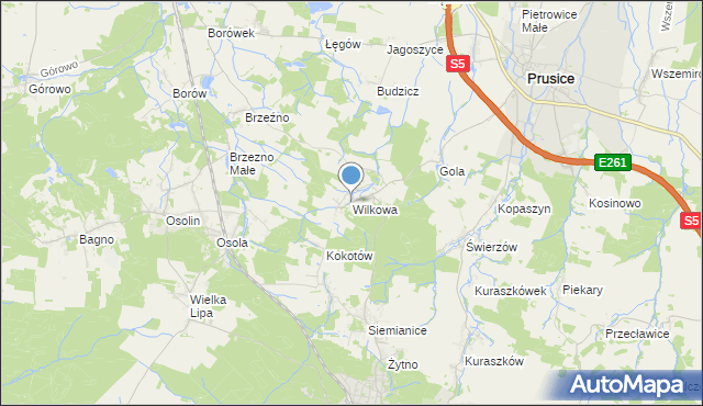 mapa Wilkowa, Wilkowa gmina Prusice na mapie Targeo