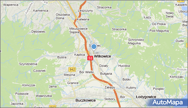 mapa Wilkowice, Wilkowice powiat bielski na mapie Targeo