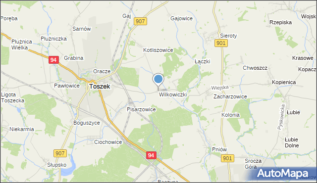 mapa Wilkowiczki, Wilkowiczki gmina Toszek na mapie Targeo
