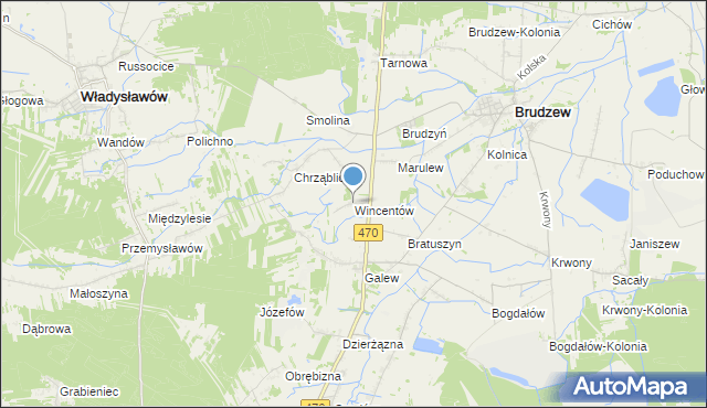 mapa Wincentów, Wincentów gmina Brudzew na mapie Targeo