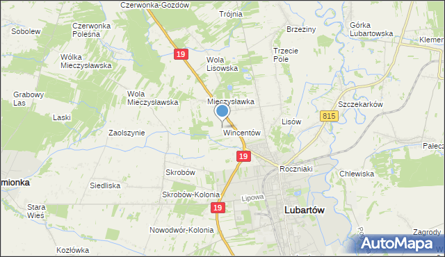 mapa Wincentów, Wincentów gmina Lubartów na mapie Targeo