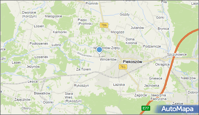 mapa Wincentów, Wincentów gmina Piekoszów na mapie Targeo