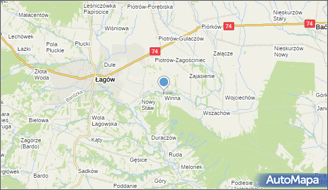 mapa Winna, Winna gmina Łagów na mapie Targeo