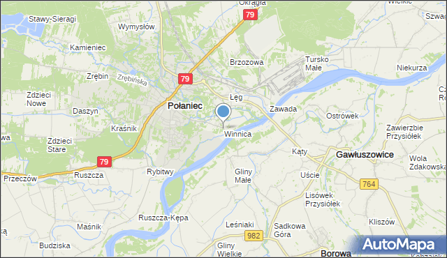 mapa Winnica, Winnica gmina Połaniec na mapie Targeo