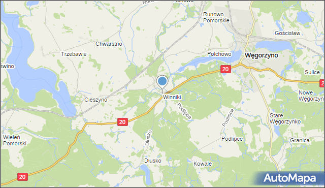 mapa Winniki, Winniki gmina Węgorzyno na mapie Targeo