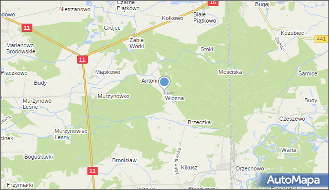 mapa Wiosna, Wiosna gmina Krzykosy na mapie Targeo