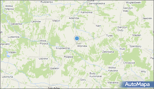 mapa Wiśniew, Wiśniew gmina Jakubów na mapie Targeo