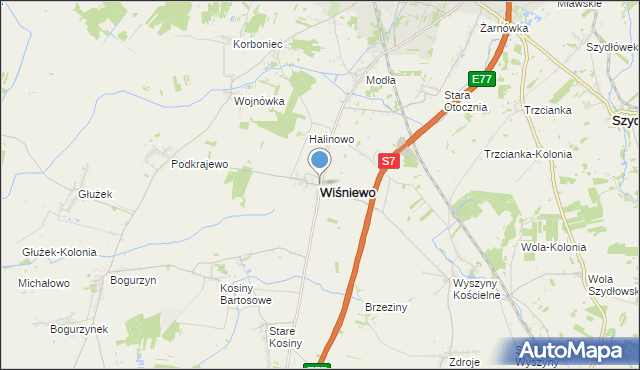 mapa Wiśniewo, Wiśniewo powiat mławski na mapie Targeo