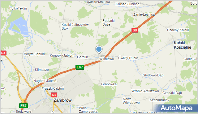 mapa Wiśniewo, Wiśniewo gmina Zambrów na mapie Targeo