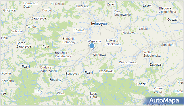 mapa Wiśniowa, Wiśniowa gmina Iwierzyce na mapie Targeo