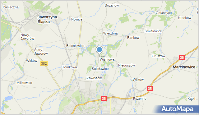 mapa Wiśniowa, Wiśniowa gmina Świdnica na mapie Targeo